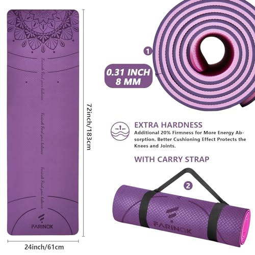 Yoga Mat Extra Thick 9MM, High Density Exercise Mats Non Slip for Home Workout, Pilates Mat with Strap for Women Men, Eco ...