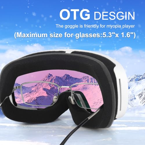 EXP VISION Ski Goggles for Men Women, OTG Snowboard Goggles with 100% UV Protection Anti Fog Lens Snow Goggles