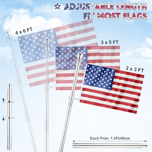 REERON Flag Pole for House, 6 FT Stainless Steel Spinning Flag Pole Kit, 1" Rustproof Porch Flagpole with 360° Tangle Free...