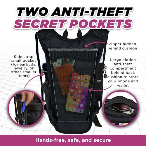 Rave2o Rave Hydration Backpack – Anti-Theft Festival Hydration Pack with 1.5L Leakproof TPU Bladder – Slim, Insulated Wate...