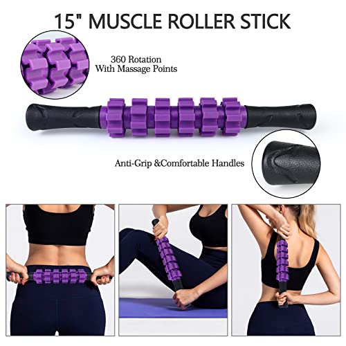 JOYENERGY 5 in 1 Foam Roller Set, Trigger Point Foam Roller Patented, Massage Roller Stick, Massage Ball, Stretching Strap...
