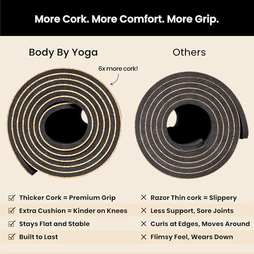 Luxury Cork Yoga Mat - Non Slip, Extra Thick Grip. Thicker, Longer, and Wider for More Comfort and Support. Tough Enough F...