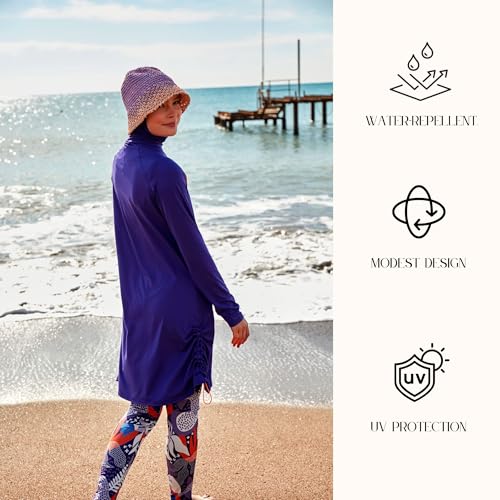 Islamic Full-Length Patterned Modest Swimsuit for Women | 4 PCS Muslim Burkini Set | Full Coverage Long Sleeve Rash Guard