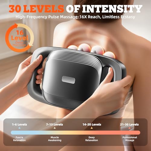 2026 New 16-Head Deep Tissue Percussion Massage Gun – Quiet Muscle Massager for Full Body, Up to 30 Intensity Levels, Cord...