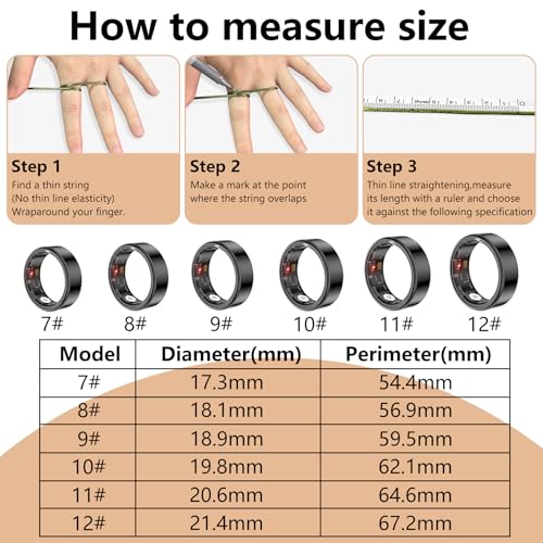 Thin Smart Ring for Fitness & Health Tracking - Heart Rate/Blood Oxygen Monitor, 5ATM Waterproof, Sleep Analysis, Pedomete...