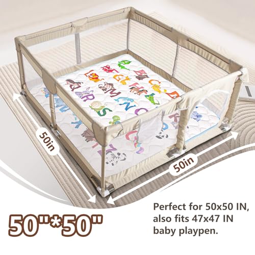 Beavtaens Baby Play Mat, 50x50 Playpen Mat with Super Soft Touch, Activity Mats with Upgraded Anti-Slip Bottom, Machine Wa...