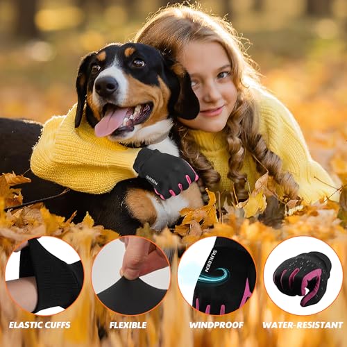Sukeen Kids Winter Gloves, Touchscreen Anti-Slip Kids Cycling Gloves for Kids Boys Girls, Lightweight Boys Gloves for Runn...