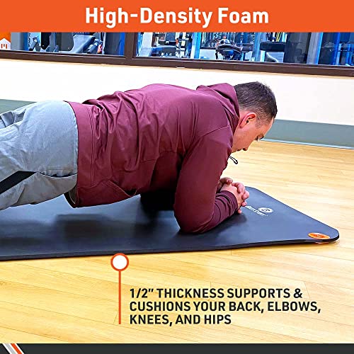 Body Sport 1/2 Inch Non-Slip Exercise Mat with Carry Strap for Men & Women - Thick Foam Surface for Yoga, Pilates, Fitnes...