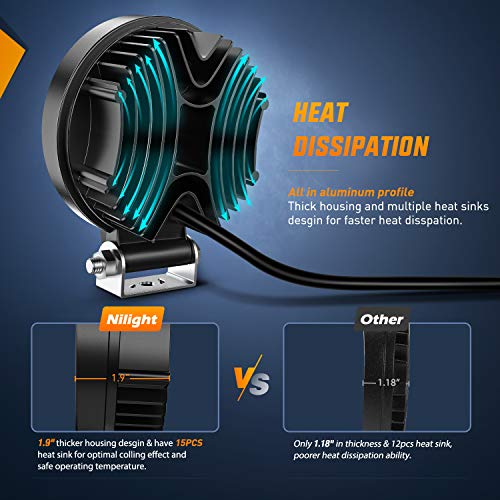 Nilight LED Pods 2Pcs 4.5Inch 42W 4200LM Round Flood Light Off Road Fog Lights Driving Roof LED Light Bar Work Light for A...