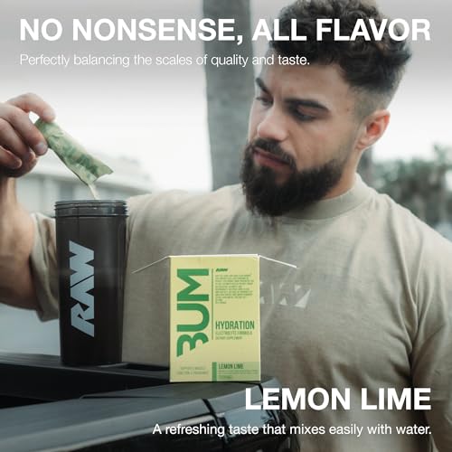 RAW Electrolytes Powder Hydration Drink Mix Packets, Bum Hydrate (Lemon Lime, 20 Servings) - Electrolyte Hydration Packets...
