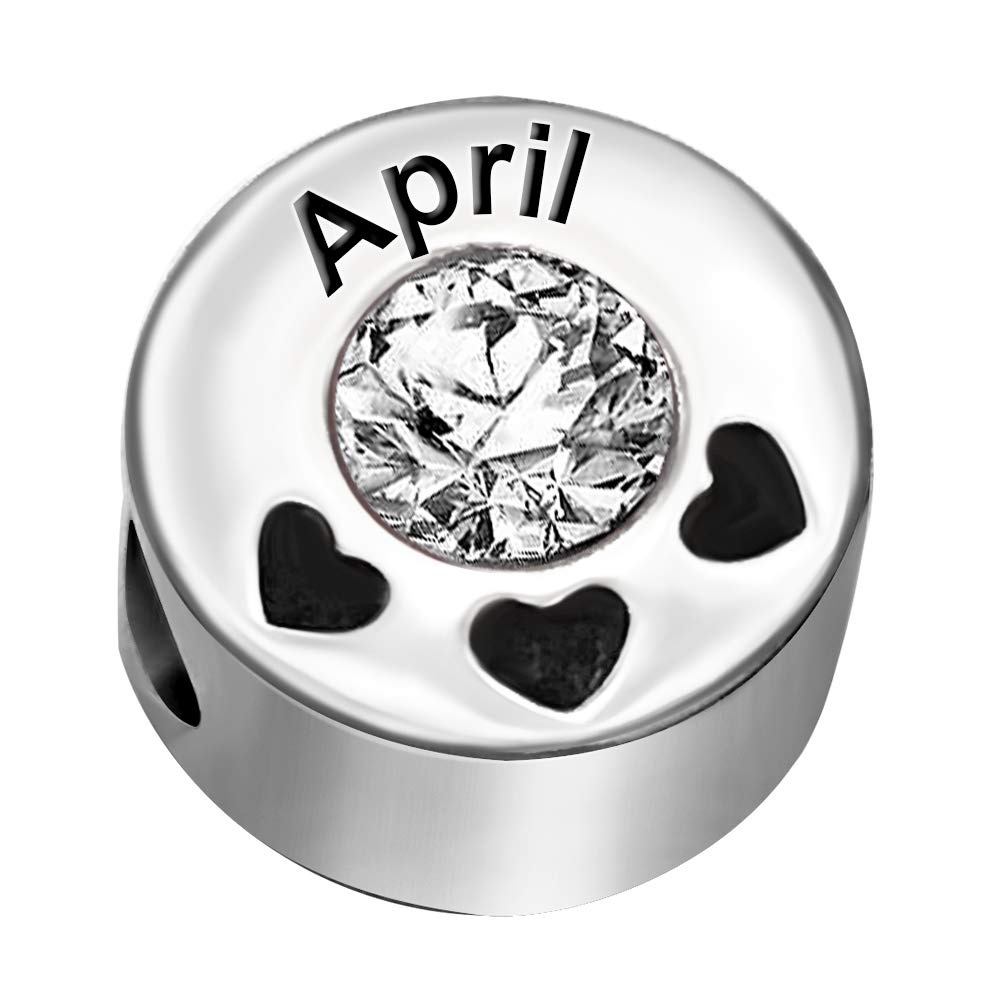 JMQJewelry lnitial Letter Birthday Birthstone April Heart Love White Mom Daughter Shopping Womens Bead Charms Compatible with Pa