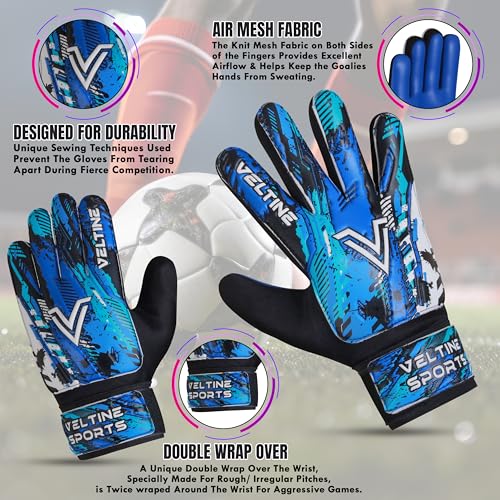 Veltine Sports Soccer Goalie Gloves for Kids Boys Children,Youth & Adult Football Goalkeeper Gloves with Double Wrist Prot...