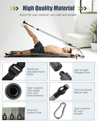 Upgraded Pilates Bar Kit with Resistance Bands Natural Latex for Women & Men, Heavy-Duty Stainless Steel Multifunctional Y...