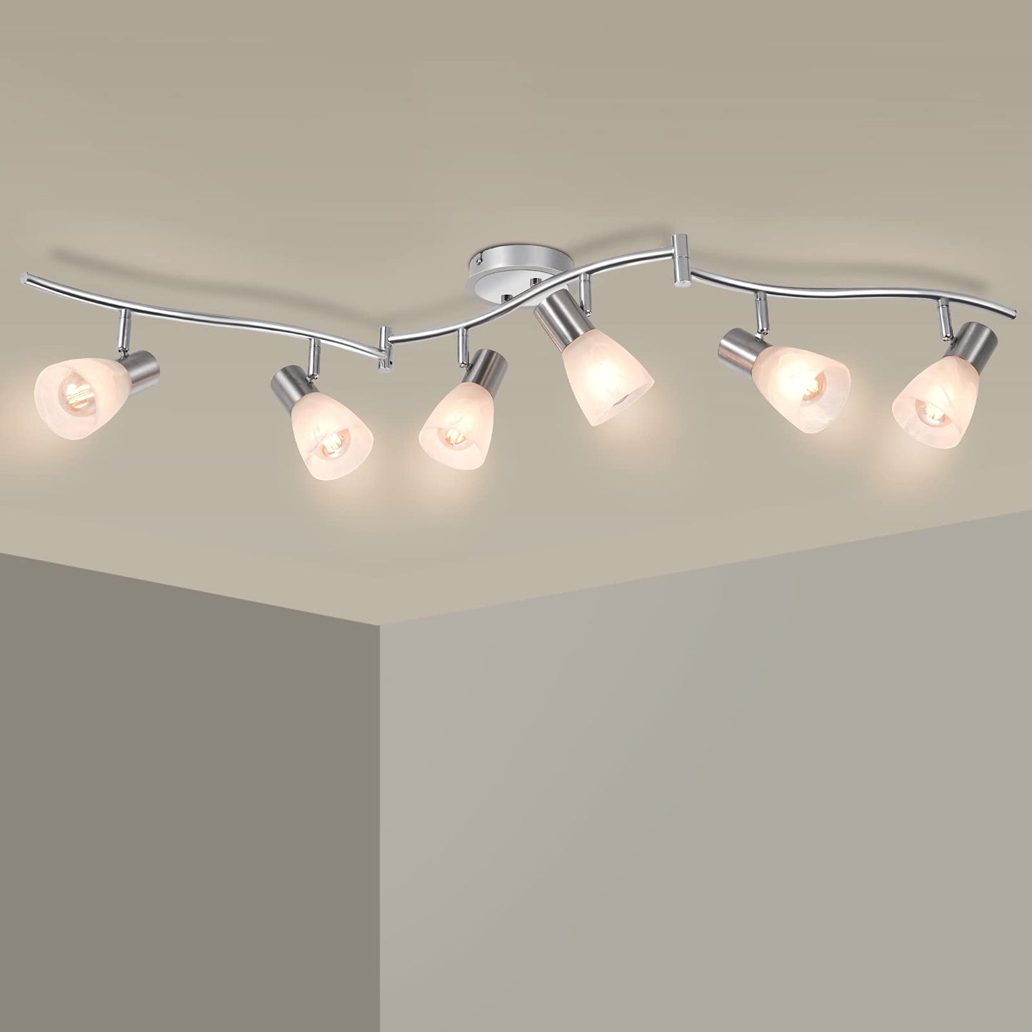 Hibay Ceiling Track Lighting 6-Light  Adjustable Modern Led Spot Light Fixtures With Glass Shade  Directional Spotlight For Kitchen Living Room Bedroom Hallway  Incl. 6X 4W E12 Bulbs