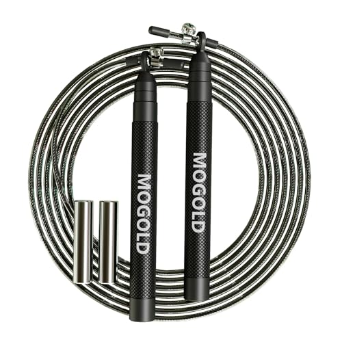 Mogold speed jump rope incl. 2 PVC Steel Cables 2.0mm/3.0mm| Ideal for Crossfit, Fitness, Boxing and Easy Double Under | M...