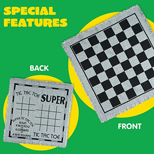 3-in-1 Vintage Giant Checkers, Tic, Tac, Toe, with Reversible Mat, 24 Chips, Family Board Game, Lawn Game, BBQ Party Favo...