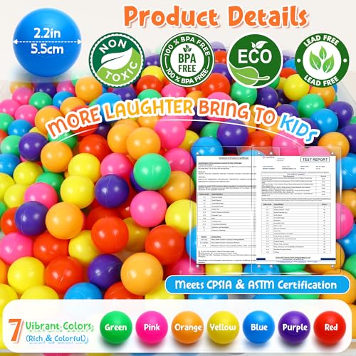 Hovenlay Ball Pit Balls Phthalate Free BPA Free Crush Proof Plastic - 7 Bright Colors in Reusable Play Toys for Kids with ...