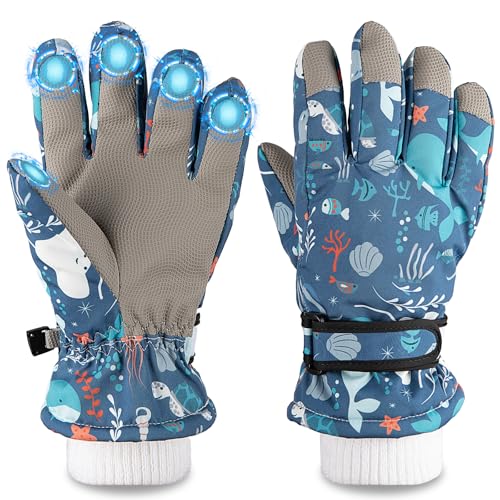 OMECHY Kids Ski Snow Gloves Waterproof Winter Cold Weather Windproof Warm Snowboard Sport Mittens for Boys Girls
