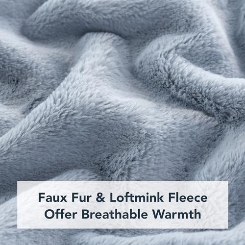 Berkshire Faux Fur Wearable Blanket, Cozy Reversible Loftmink Fleece Shawl with Hood & Side Pockets