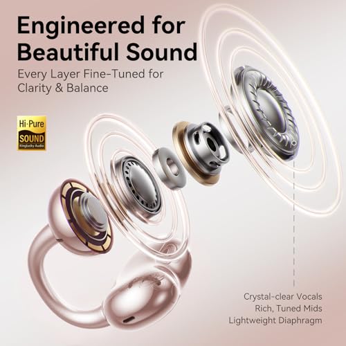 Kinglucky ClipFree Open-Ear Headphones with Butterfly Earrings, Ultra-Comfort & Snug Fit Clip On Earbuds, 50H Playtime Blu...