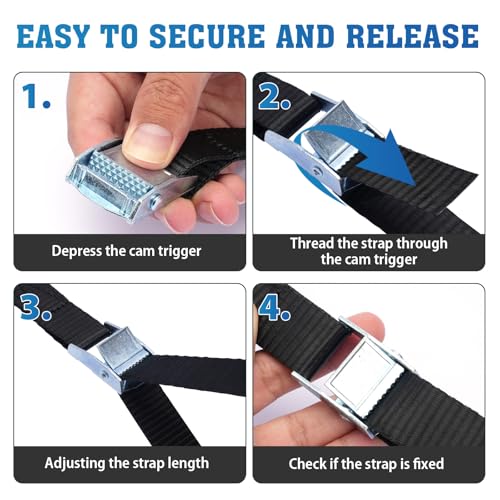 Lashing Straps,1" x 10Ft Adjustable Cam Buckle Tie Down Cinch Strap for Packing Black 4 Pack,Packing Straps Heavy-Duty for...