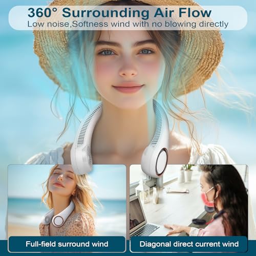 CIVPOWER Neck Fan: Portable Personal Neck Cooling Rechargeable Bladeless Fan - Hands Free 3 Speed 4000 mAh Battery USB Ope...