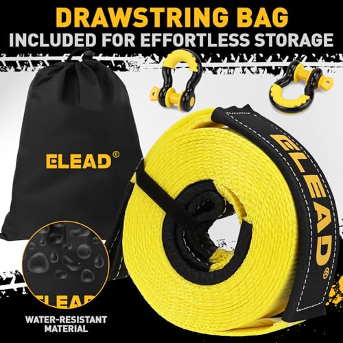 ELEAD Recovery Tow Strap Heavy Duty with Hooks 3" x 30Ft - 36000 LBS Break Strength, 3/4 D Ring Shackles (2pcs), Emergency...