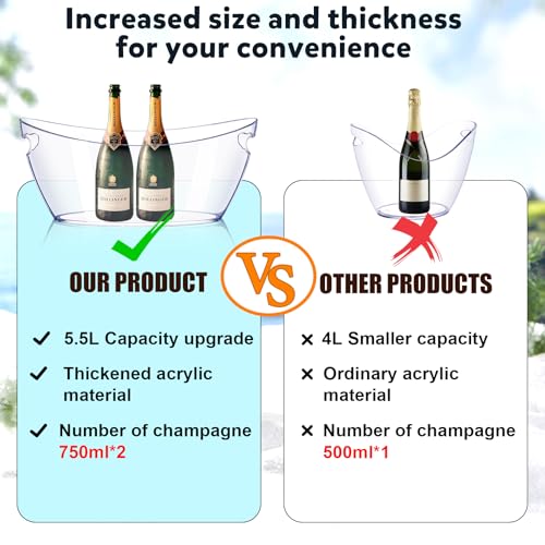 Ice Bucket 2 PCS, Thickened Ice Buckets for Parties, Mimosa Bar Supplies Beverage Tub for Champagne Beer Sparkling Wine Co...