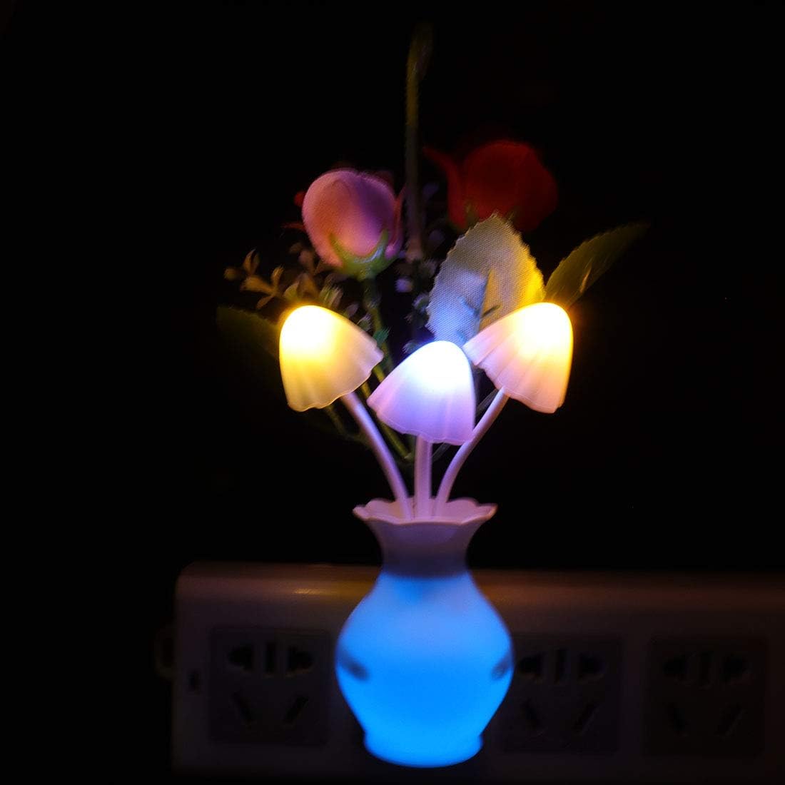 2Pack Plug in LED Night Light w/Auto Dusk to Dawn Sensor,AUSAYE 0.5W Energy Saving Lamp Dream Nightlight Rose Flower Mushroom Lights for Kids Adults Bedroom,Bathroom,Living Room,Kitchen,Hallway