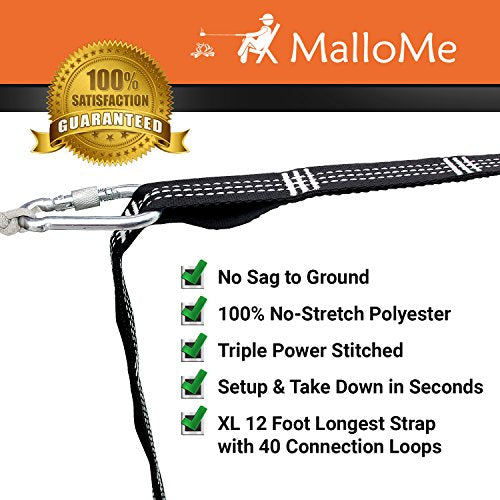 MalloMe XL Hammock Straps for Trees - Hammock Tree Straps Set 2000+ LBS Heavy Duty 40 Loops & 100% No Stretch Suspension S...