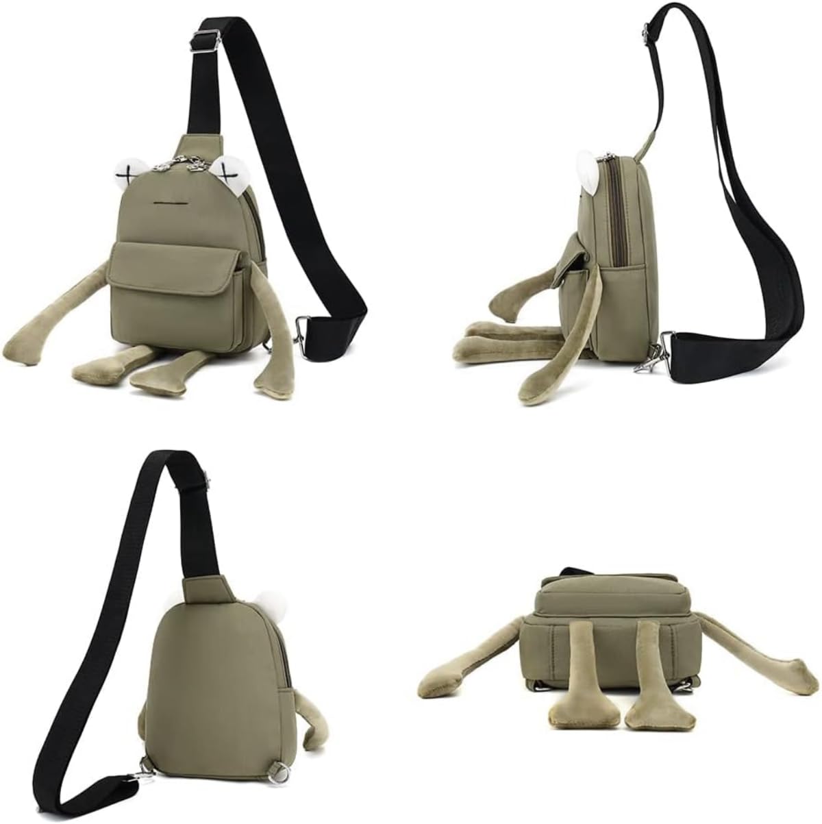 VIVUHTCC Frog Crossbody Handbags For Women Men Cute Shoulder Bag Nylon Sling Chest Bag Casual Travel Hiking Daypack (Green)