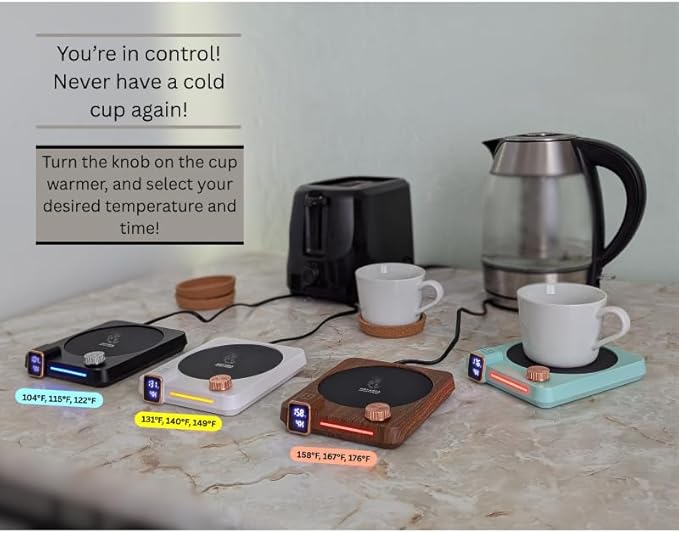Hot Drink Beverage Warmer. Coffee, Milk, Tea, Cappuccino, Mocha, Candles, Dial Tempreture and Digital Display. Desk, Office, Workplace. 105F- 176F. 4 Hour shutoff, 1-12 Hour Schedule. (Mint Green)