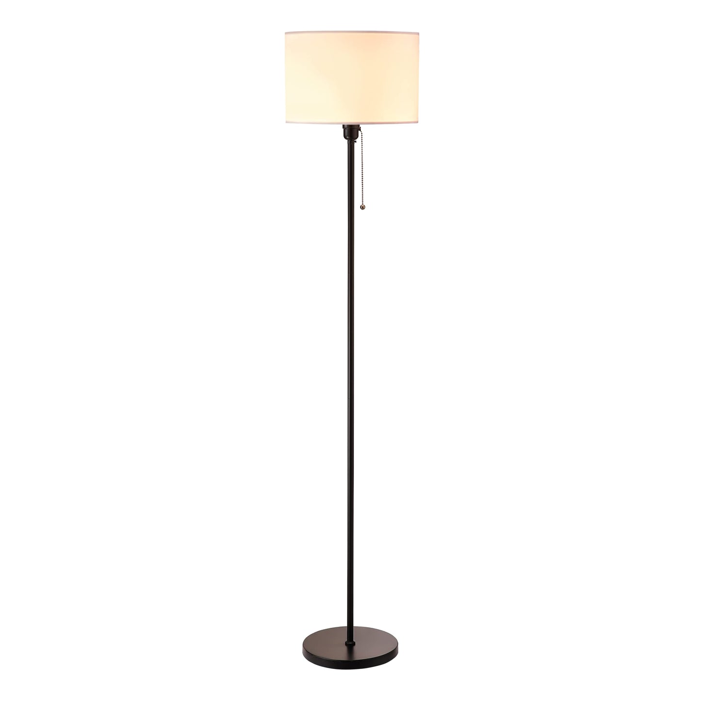 OBright Drum Shade Standing Lamp, Pull Chain Switch, Metal, Black, Model OB-FL19S