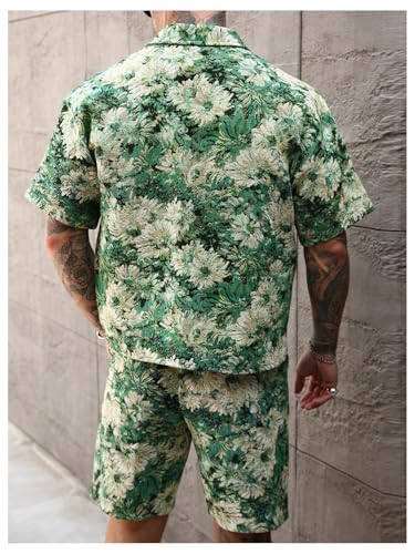RoseSeek Men's 2 Piece Vacation Beach Outfits Floral Short Sleeve Button Down Shirt and Shorts Summer Clothing Set