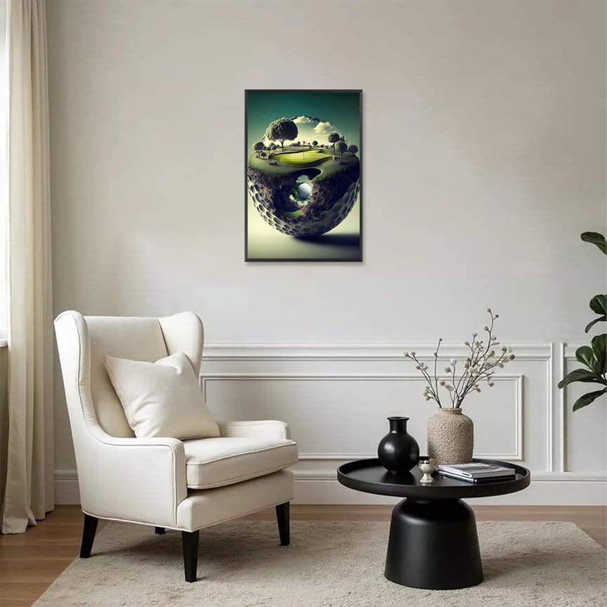 Funny Golf Course Poster Golf Landscape Canvas Wall Art Unique Sport Scenery Artwork Picture Prints Painting For Living Room Bedroom Office Wall Decor 12x16in Framed