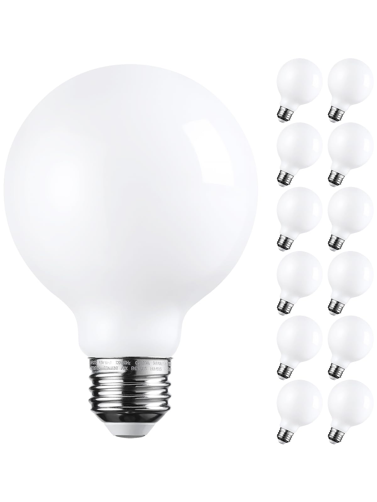TORCHSTAR G25 Globe Light Bulbs LED Dimmable 4.5W, 500lm, E26 Base, Cool White 4000K, 12-Pack, Round Frosted