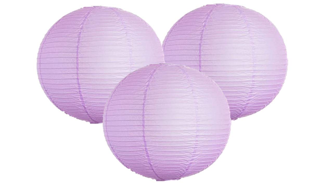 Matissa Pack Of 3 Round Paper Lanterns - 12/30Cm, Lilac, Paper - Wedding & Birthday Party Decoration