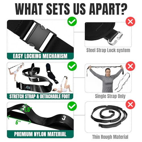 Stretch Strap with Loops Physical Therapy - Full Body Exercise Straps for Stretching with Detachable Foot - Leg & Calf Str...