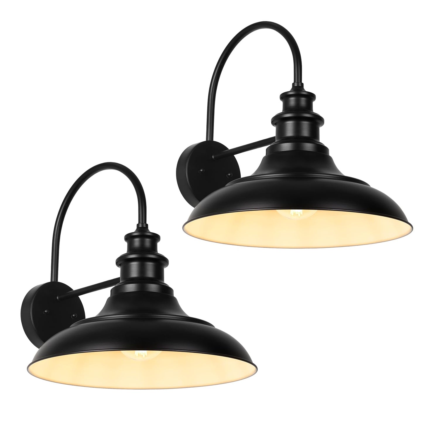 Diyel Outdoor Barn Light Fixtures  16 Inch Large Dome Farmhouse Exterior Wall Mount Lights  Rustic Wall Sconces Indoor Wall Lighting  Industrial Black White Lanterns For Porch  2 Pack