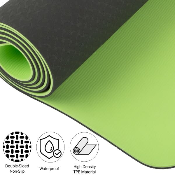 Non-Slip Yoga Mat with Alignment Marks – Lightweight Exercise Mat with Carry Strap for Home Workout or Travel by Wakeman O...