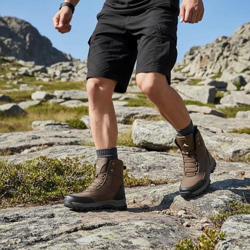 FUDYNMALC Mens Hiking Boots Waterproof: Breathable Cushioning Non-Slip Ankle Support High Top Shoes for Trekking Walking