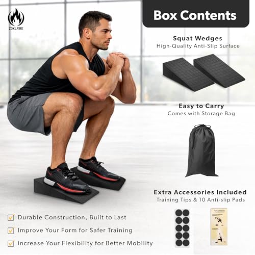 ZKDLFIRE Squat Wedge Block – 2 Pcs for Heel Elevated Squats & Mobility, Non-Slip Incline Slant Board for Ankle Mobility, C...