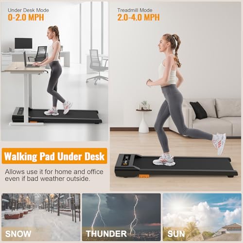 HiFast Walking Pad, 2.5HP Under Desk Treadmill for Home Office, 300 Lbs Capacity Portable Treadmills with Remote Control &...