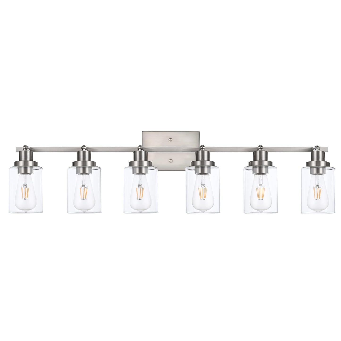 Wanluce 6 Light Track Lighting Kit Brushed Nickel Kitchen Track Lighting Fixtures Ceiling Mount Bathroom Vanity Wall Scones Light Fixture With Clear Glass  Rotatable Spotlight For Kitchen Shop Hallway