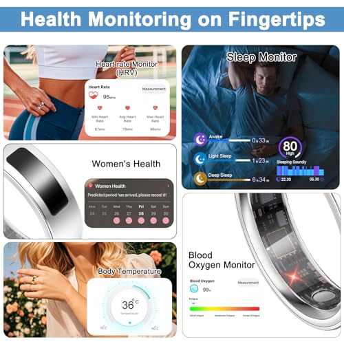 uaue Smart Ring for Women Men, Fitness Tracker Ring with Heart Rate/Women's Health/Sleep/Steps, Touch Control, Vibration A...