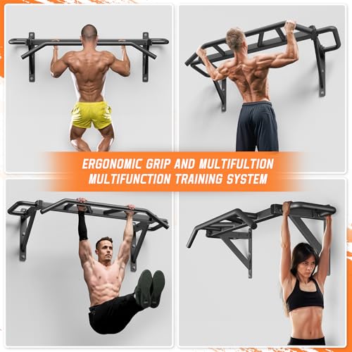 Jusgym Heavy Duty Pull Up Bar with 14 Grip Positions, Strength Training Pull-Up Bars for Home Gym, Wall Mounted, Joist Mou...