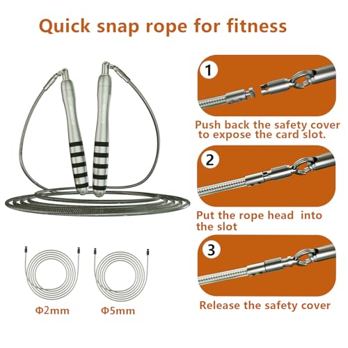 MOGOLD Speed Jump Rope with Weights - Interchangeable 2mm & 5mm Dual Cables Fast-Clip System for CrossFit, Double Unders, ...