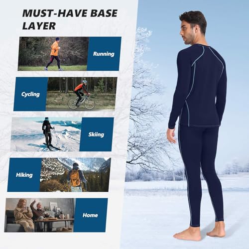SIMIYA Thermal Underwear Set for Men Long Johns with Fleece Lined Base Layer for Workout Skiing Running Hiking Navy Blue