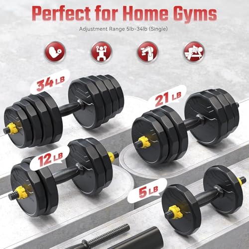 FEIERDUN Adjustable Dumbbells Set, 48/68/88lbs Free Weight Set with 4 Modes, Used as Barbell, Kettlebells, Push up Stand, ...