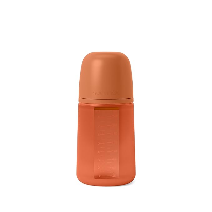 Suavinex Color Essence SX PRO Physiological Soft Flexible Silicone Baby Bottle, Anti Colic Baby Bottles, Supports Breast Feeding Babies, Made in Spain, Medium Flow, 8oz, Sunset Orange